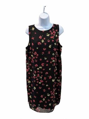 CHAPS Sheer Black Floral Print Side Split Dress size large